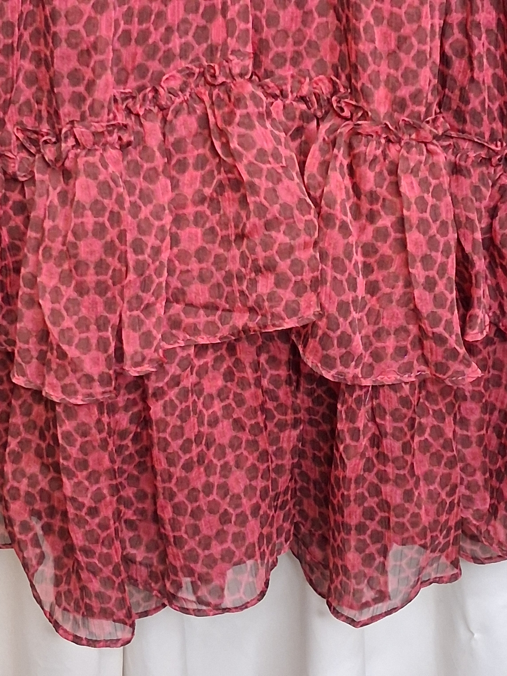 Misa Los Angeles Anika Mini Dress In Cardinal Tile Print S Sheer Chiffon Boho - Picture 6 of 12
